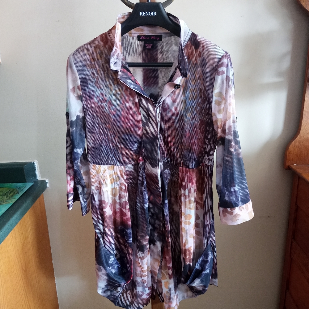 Elena Wang Animal Print Long Sleeve Top